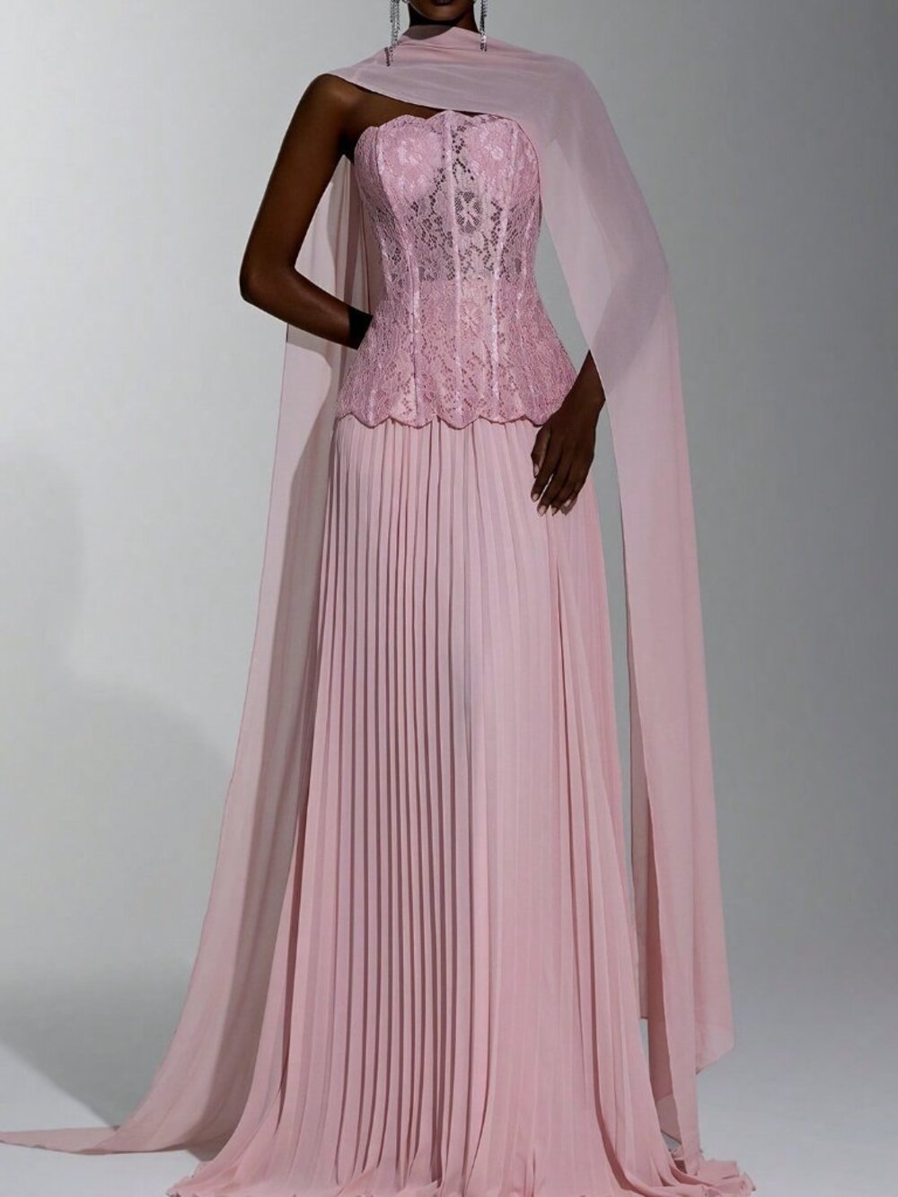 Baby Pink Party Women's Sequin Strapless Pleated Hem Dress